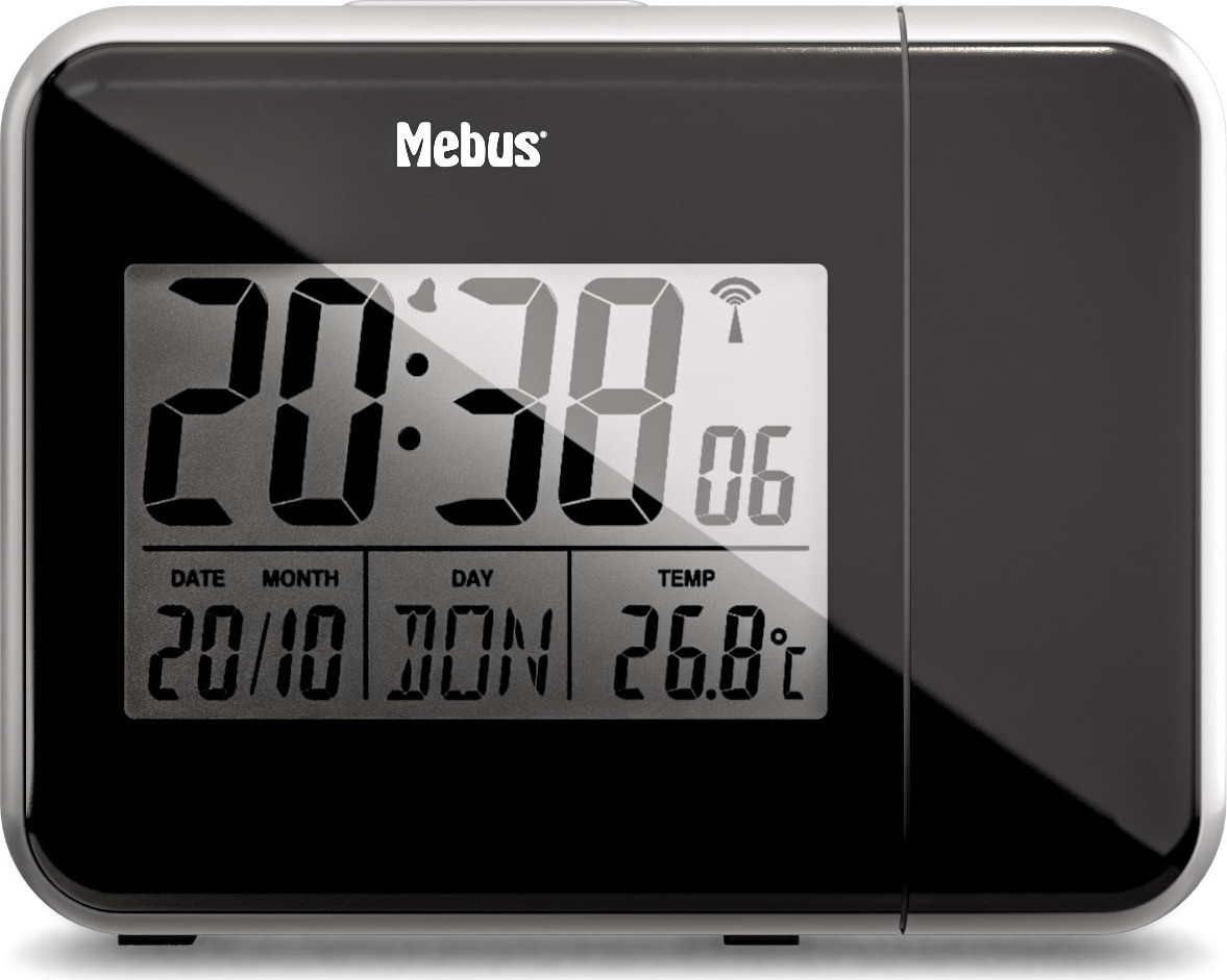Mebus Funkwekker met projectie en thermometer, Radiogestuurde klok, Zwart, Model 42425
