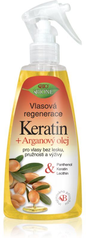 Bione Cosmetics Keratin + Argan après-shampoing régénérant sans rinçage pour cheveux 260 ml