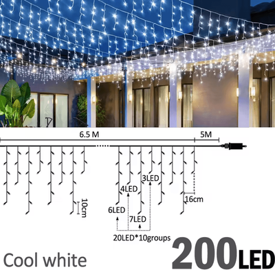 Inspire Curations 20M 480 LED Waterproof Icicle Curtain Lights btd 6.5m200b cw eu Plug