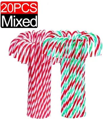 Discount Dollar Deals Ornament Plastic Christmas, Christmas Candy Cane, Indoor Party Favor Twisted Crutch Candy Canes, Tree Hanging Decoration 20pcs mixed 5.91 In