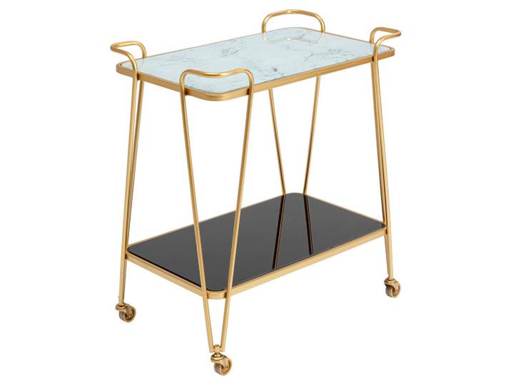 Kare-Design Servierwagen, Weiß, Dunkelgrau, Messing, Metall, Glas, rechteckig, 37x68x60 cm, Esszimmer, Barmöbel, Barwagen