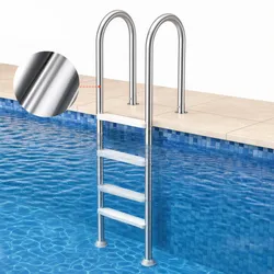 VEVOR Schwimmbadleiter, 4-stufige Treppe mit Doppelhandlauf, Pool Einstieg aus Edelstahl, 120 kg Tragfähigkeit, für 137 cm Einbaupools mit montiertem Deckbrett im Innen- und Außenbereich