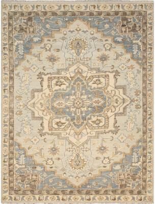 Pasargad Home Serapi Hand-Knotted L. Blue/Ivory Wool Area Rug
