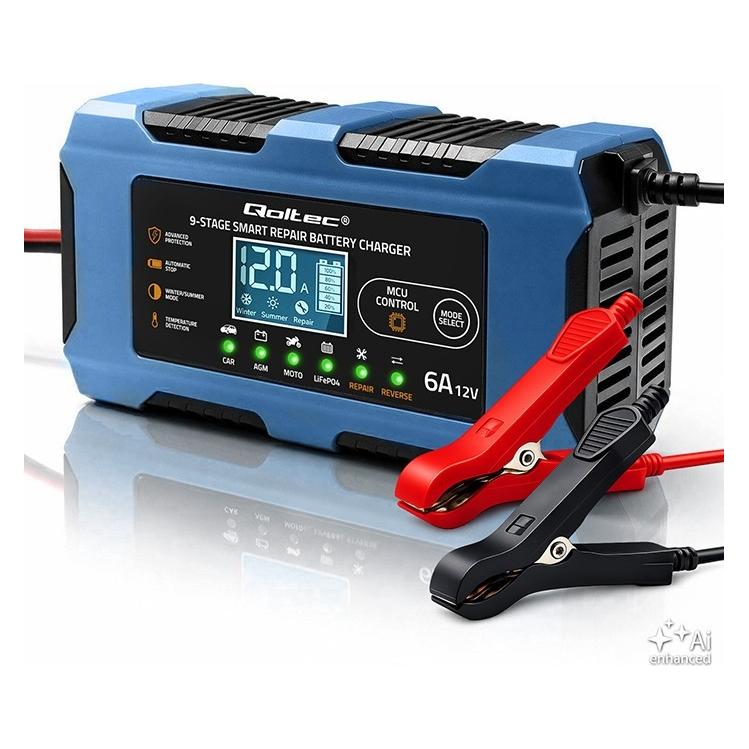 Qoltec 12V 6A Ladegerät | Gleichrichter mit Reparaturfunktion | AGM GEL LiFePO4 (52669)