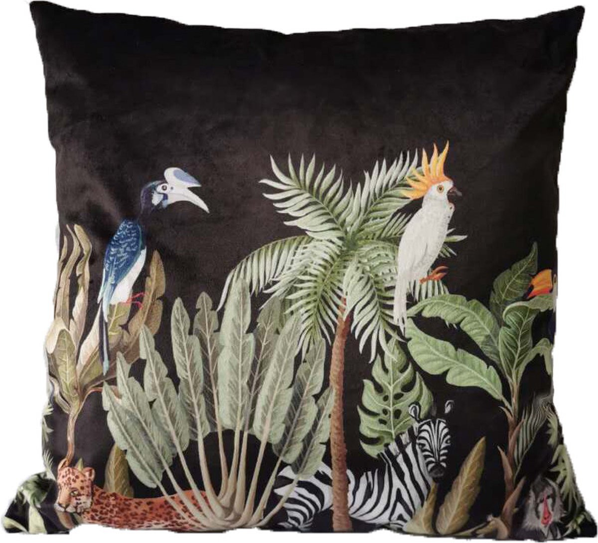 Mars & More Sierkussen Fluweel Jungle Kaketoe Multicolor B/D/H: 45 x 45 cm