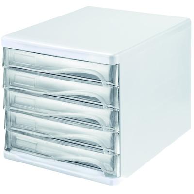 helit Schubladenbox 5 Schübe transparent/lichtgrau Packung mit 4 Stück
