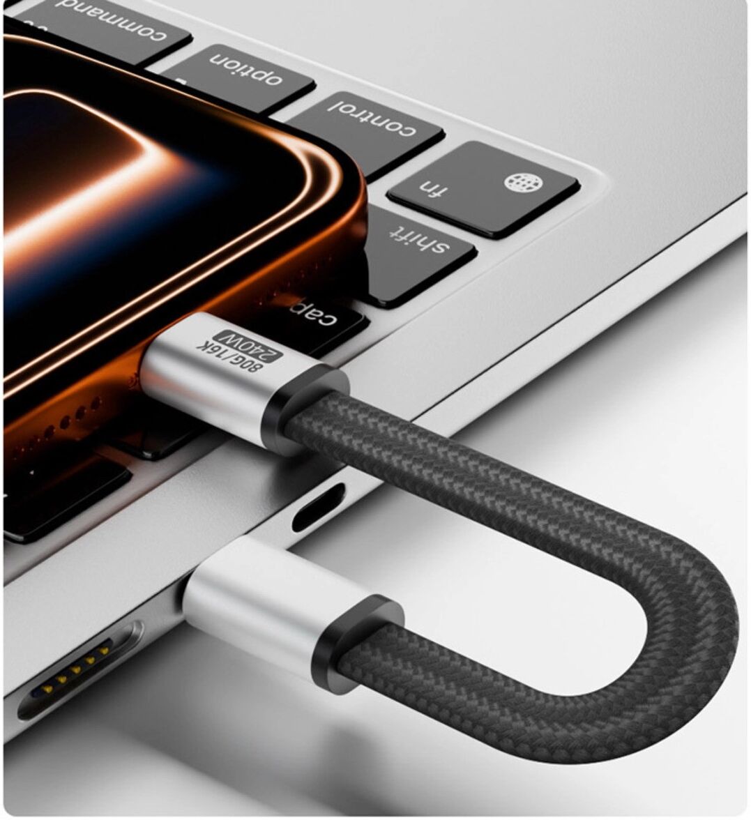 INF Magnetisches geflochtenes flaches USB-C-Kabel – Aluminiumlegierung, 240W Type-C Schnellladen & Thunderbolt 5, 80GB