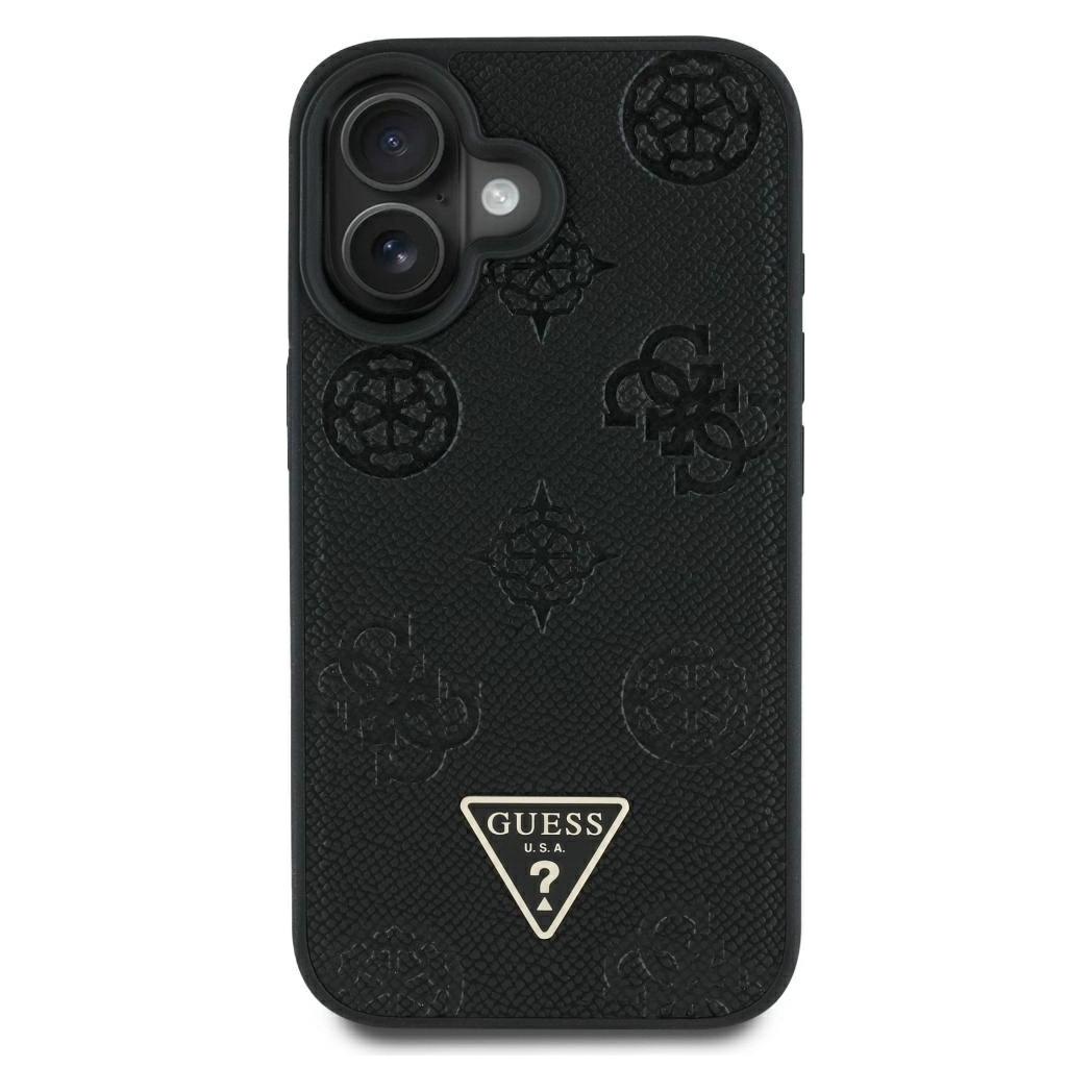 Guess Case Grained Hot Stamp Peony Triangle Logo MagSafe for iPhone 16 black (Apple iPhone 16) (GUHMP16SPGBTMK)
