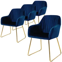 ML-Design Esszimmerstühle 4er Set Blau Samt, Armlehne, Goldbeine, Metallgestell, Polsterstuhl Esszimmer Sessel