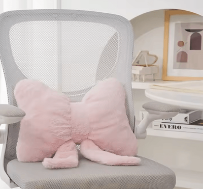 Uplift Curations FluffEase Pink Bow Rabbit Fur Sofa Pillow Plush Car Seat Cushion & Backrest Support pink