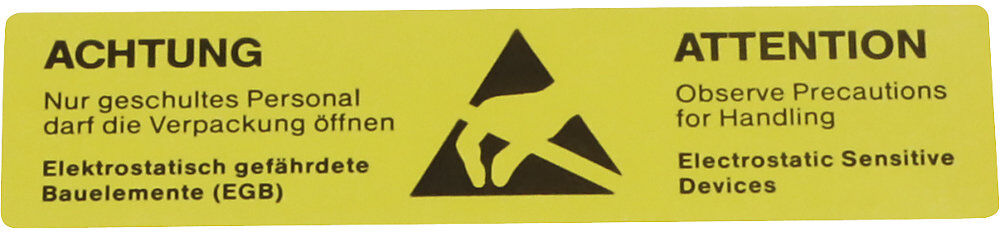 Warnetiketten, Aufdruck Elektrostatisch gefährdet, permanent haftend, VE 1000 Stk, LxB 105 x 26 mm, ab 5 VE ratioform