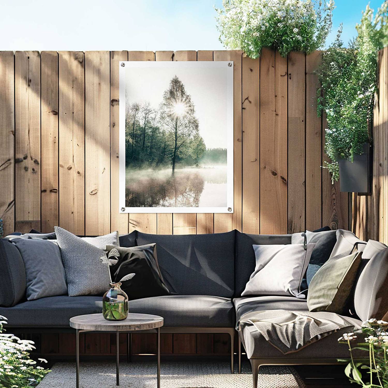 home24 Outdoor-poster Zon door bomen, groen, 60 x 80 cm