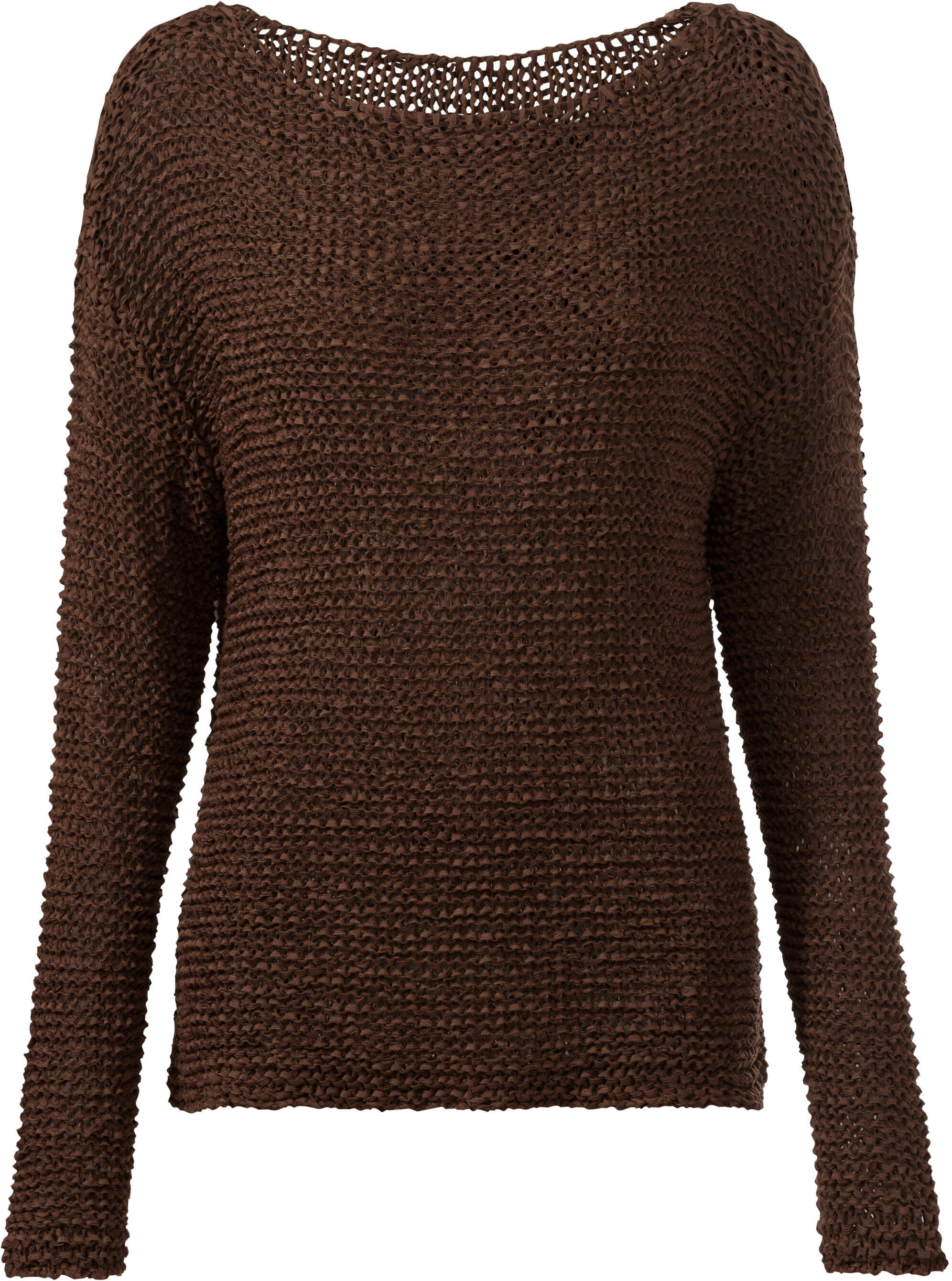 Strickpullover HEINE "Pullover Rundhalspullover aus Bändchengarn", Damen, Gr. 40, braun (schoko), Modisch, Rundhals, Pullover Strickpullover