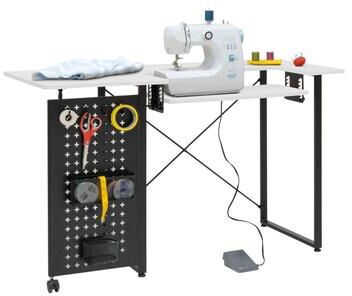 Sew Ready Pivot Sewing Table with Folding Top Adjustable Platform and Storage Peg Panel