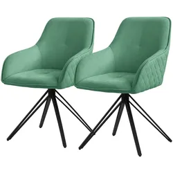 ML-Design – Esszimmerstühle drehbar 2er Set Grün | Textil Webstoff, 360° Drehstuhl, Armlehnen, Rückenlehne, ergonomische Loungesessel