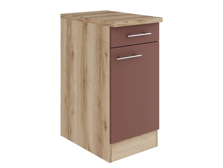 Unterschrank 40cm Rot/Rostrot/Wildeiche Dekor