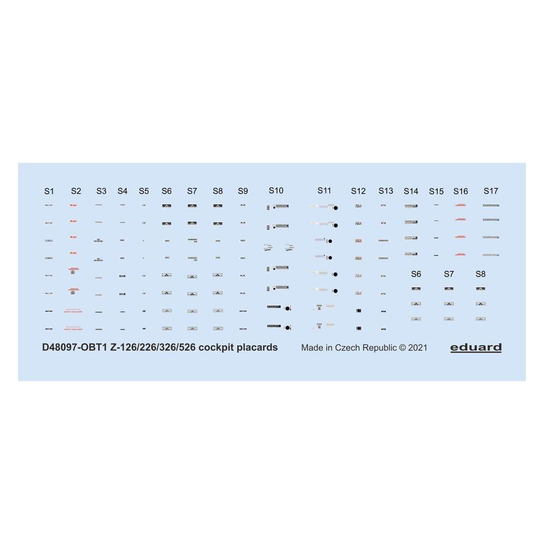 Eduard Z-126/226/326/526 cockpit placards 1/48 (D48097)