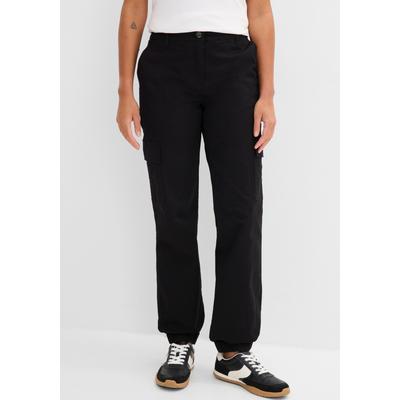 Cargohose BONPRIX, Damen, Gr. 44, N-Gr, schwarz, Web, Obermaterial: 97% Baumwolle, 3% Elasthan, loose fit, Hosen Cargohose, aus Baumwolle mit Elasthan, lockere Passform, mit Bequembund