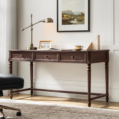 HULALA HOME Beryl 60''W Transitional 3 Drawers Simple Assembly Desk with Power Outlets and Solid Wood Legs