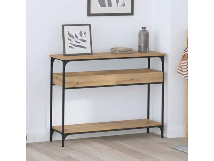 Konsolentisch Artisan-Eiche 100x29x75cm Holzwerkstoff mit Stahlrahmen Industrielles Design, robustes Holzwerkstoff, schwarzer Stahlrahmen, freistehendes Regal, verstellbare Füße