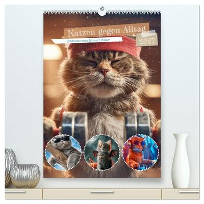 Katzen gegen Alltag (hochwertiger Premium Wandkalender 2027 DIN A2 hoch), Kunstdruck in Hochglanz