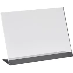 L-Aufsteller Acryl mit Aluminiumfuß Querformat | transparent, schwarz | A5, Acryl (PMMA), Aluminium