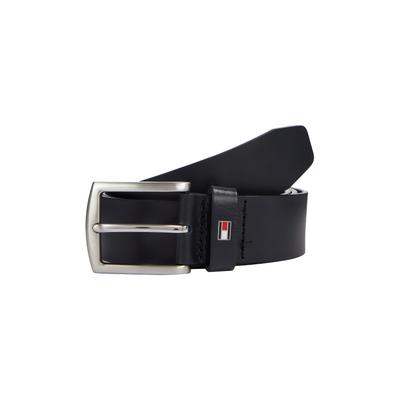 Ledergürtel TOMMY HILFIGER "DENTON 3,5 cm breit", Herren, Gr. 90, blau (midnight), Leder, unifarben, Basic, Gürtel Ledergürtel, Robuster Ledergürtel mit Flag-Label, silberne Schnalle, verstellbar