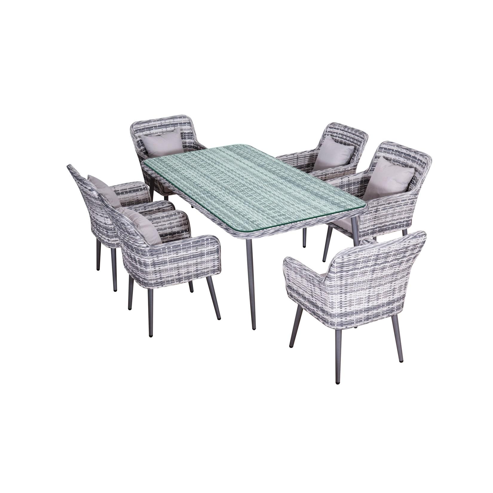 Gartenmöbel Essgruppe Sitzgruppe Outdoor QUITO grau 7-Teilig mit Kissen Garten Terrasse Balkon