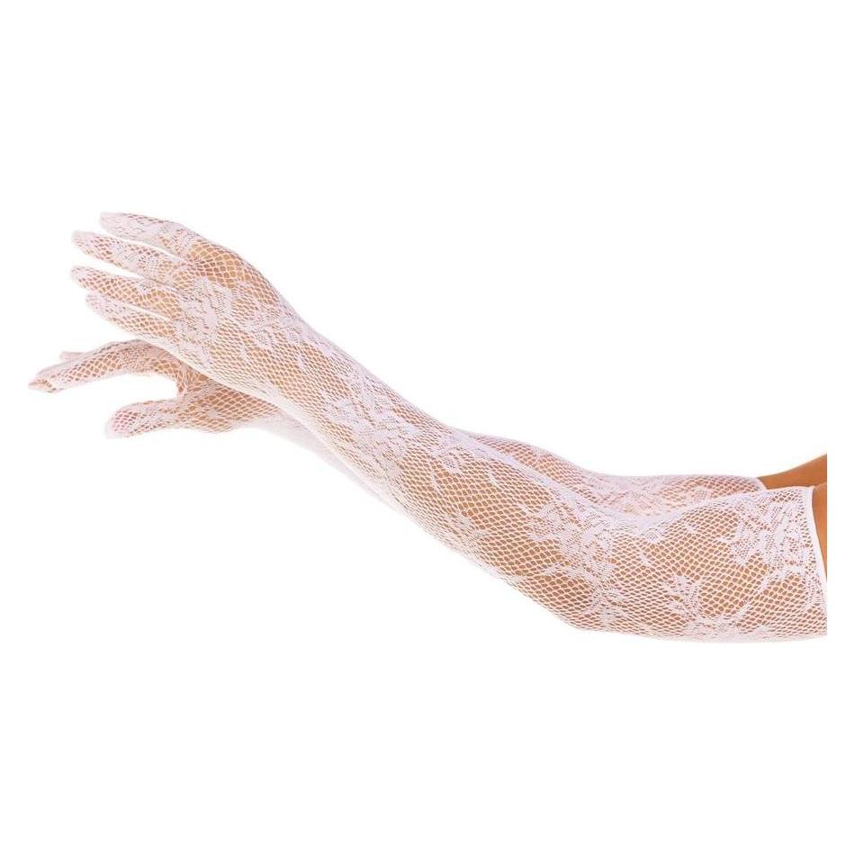 Leg Avenue Handschuhe Mit Roten Blumen, Weiss (D-238616)