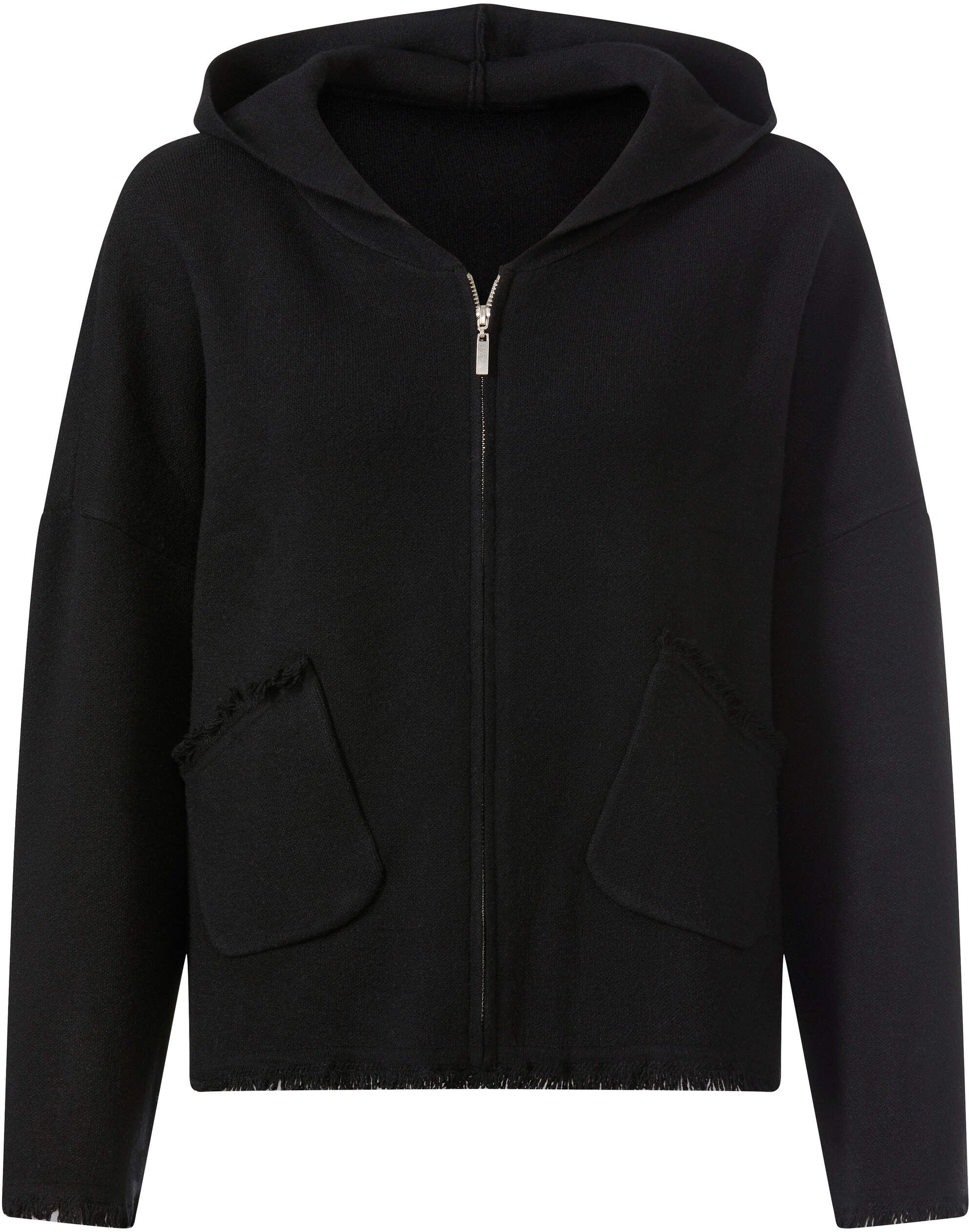 Strickjacke HEINE "Strickjacke Kapuzenstrickjacke im Oversize-Stil", Damen, Gr. 44/46, schwarz, Strick, , Modisch, Strickjacken Strickjacke