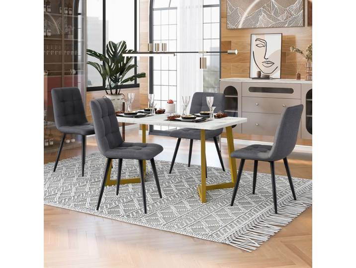 Quatre Chaises Ensemble De Table À Manger Table À Manger Rectangulaire Ensemble De Table De Cuisine Moderne Pieds De Table Dorés