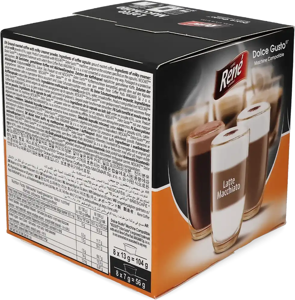 Café René   Latte Macchiato - 16 Capsules de café pour Dolce Gusto - Macchiato - Compatible Dolce Gusto