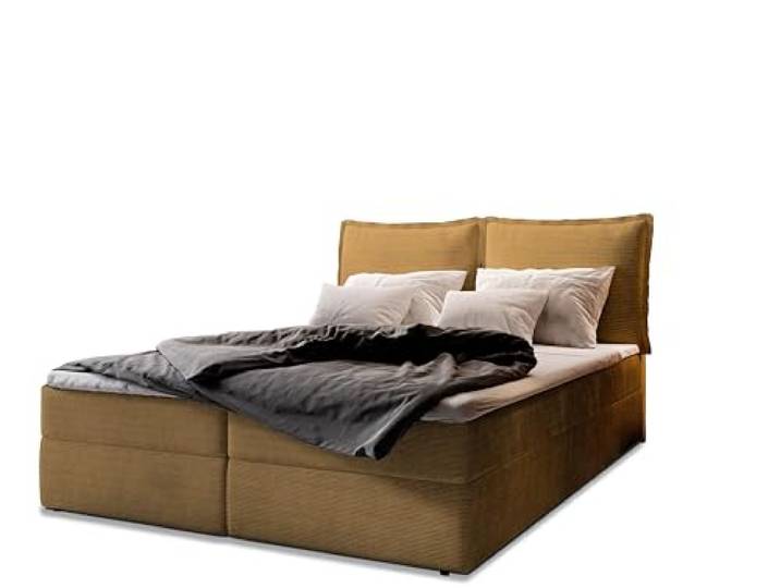 Masseno Boxspringbett LENTE 200x200 cm Komplett-Set mit Matratze und Topper, Polsterbett mit Zwei Bettkästen -Gelb, Lincoln 48