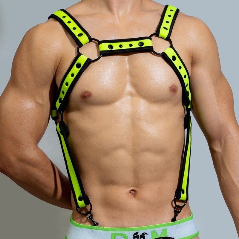 BDSMaster Harnais en néoprène Neo Chest Noir-Vert fluo