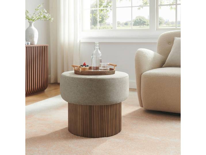 Livetastic Hocker, Braun, Walnuss, furniert, rund, 50x43x50 cm, Stauraum, Wohnzimmer, Hocker, Sitzhocker