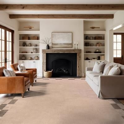 World Rug Gallery Checkerboard Border Machine Washable Non-Slip Backing Area Rug