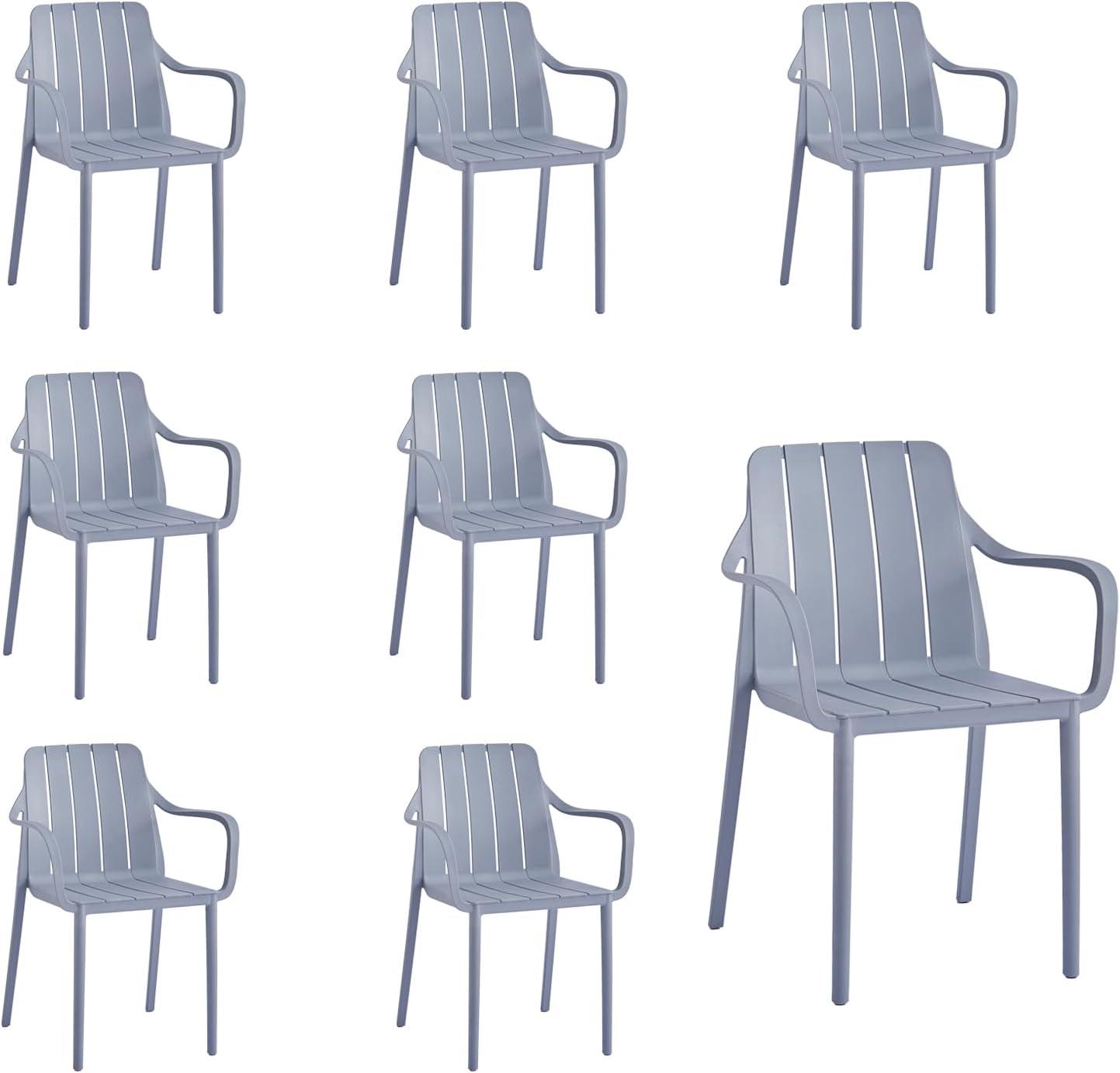 VORTIVO Gartenstuhl 8er Set Gray - stapelbar, wetterfest, UV-beständig & bis 200 kg. Für Balkon, Terrasse, Garten & Esszimmer.