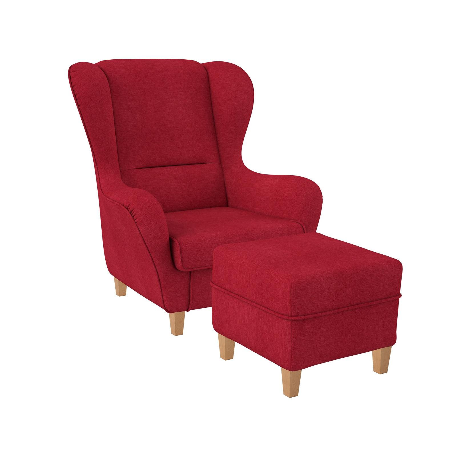 Supellex Sofia Ohrensessel mit Hocker Design Vienna Rot