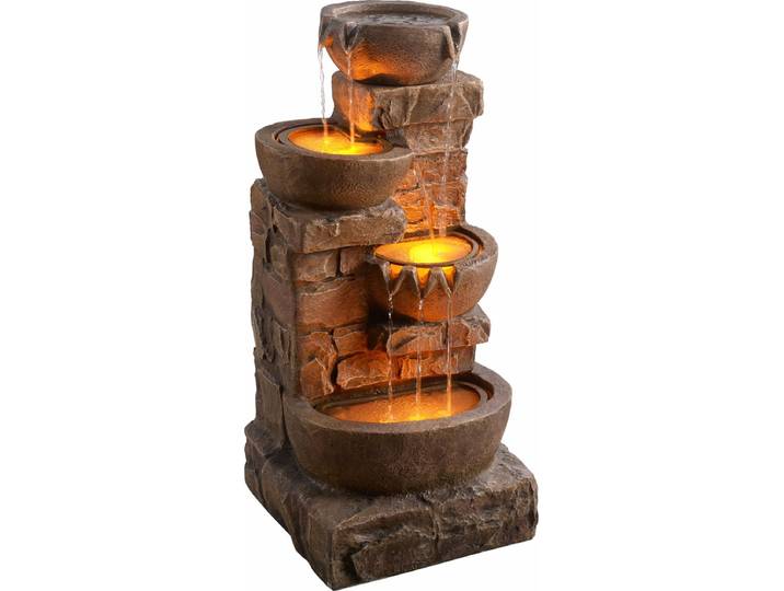 Teamson Home Tuin Waterornament Met Lichten - Waterfontein - 4-Laags Cascadeontwerp - Bruin