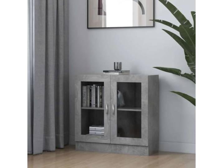ROMHZKS Vitrinenschrank Betongrau 82,5x30,5x80 cm Holzwerkstoff mit Türen Holzwerkstoff, Betongrau, 82,5x30,5x80 cm, 2 Türen, 2 Fächer, pflegeleicht