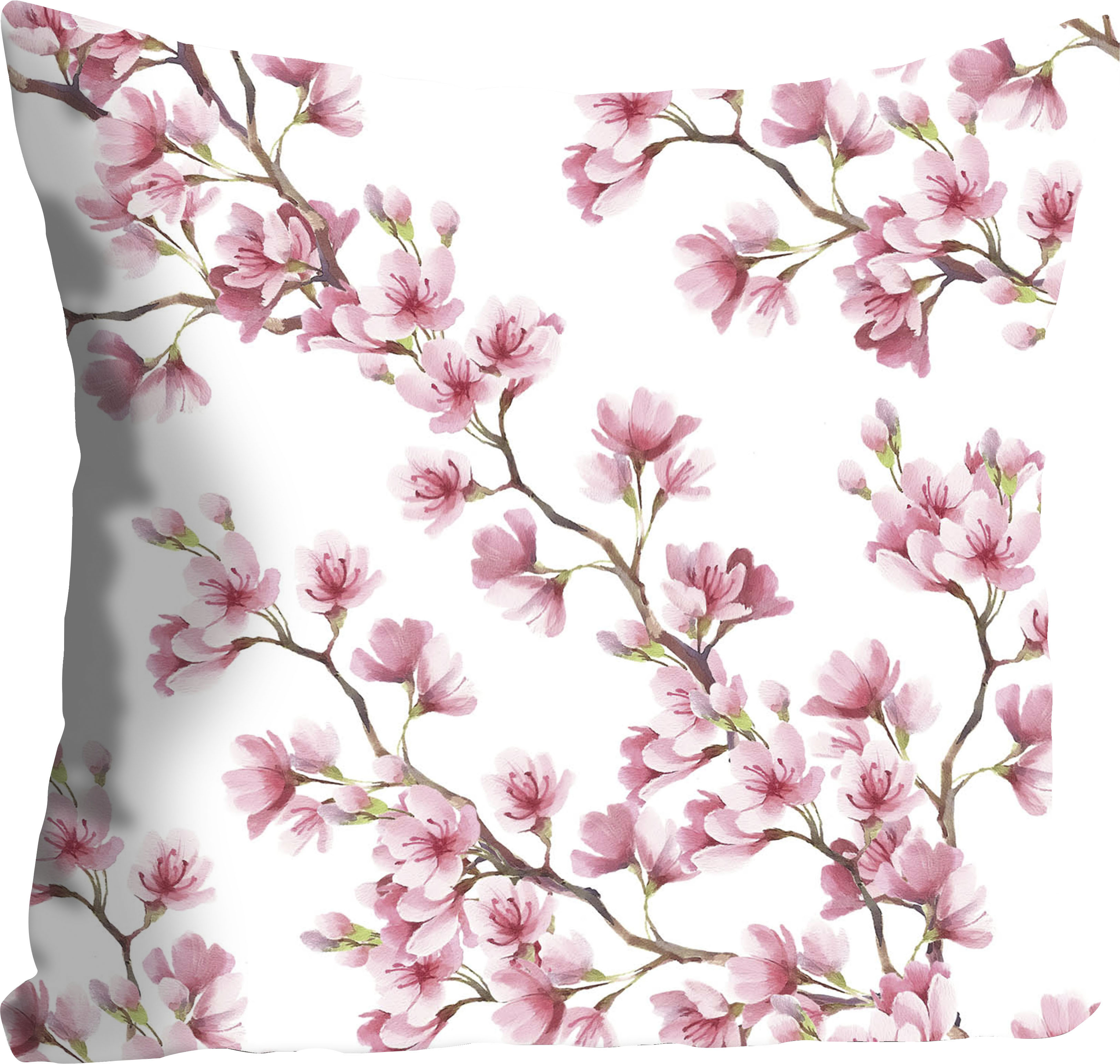 Dekokissen QUEENCE "Marcel", rosa (rosa, bedruckt), B:40cm L:40cm, Polyester, Dekokissen_Sitzkissen_Kissenhüllen, Dekokissen, Kissenhülle,Blütenzweige,Pink,Florales Muster,Elegant,Frühlingshaft rosa, bedruckt B/L: 40cm x 40cm, 1 Stk.