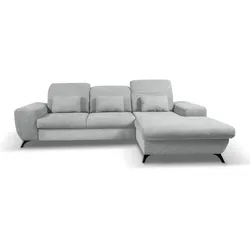 ECKSOFA LUCE R-S Grau Plüsch-Stoff mit Schlaffunktion