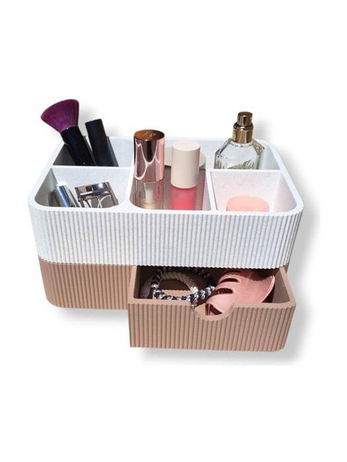Simiu - Drawia - Make-up-Aufbewahrung - Weißmarmor/Lehmbraun