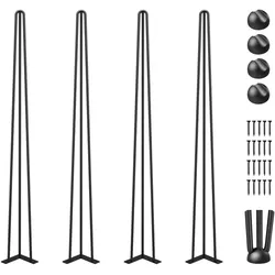 VEVOR Tischbein Metall 86,3 cm Tischgestell Metall Schwarz 4 Stück Haarnadel Tischbeine 3 Pfosten Haarnadel Bein Kohlenstoffstahl mit 4