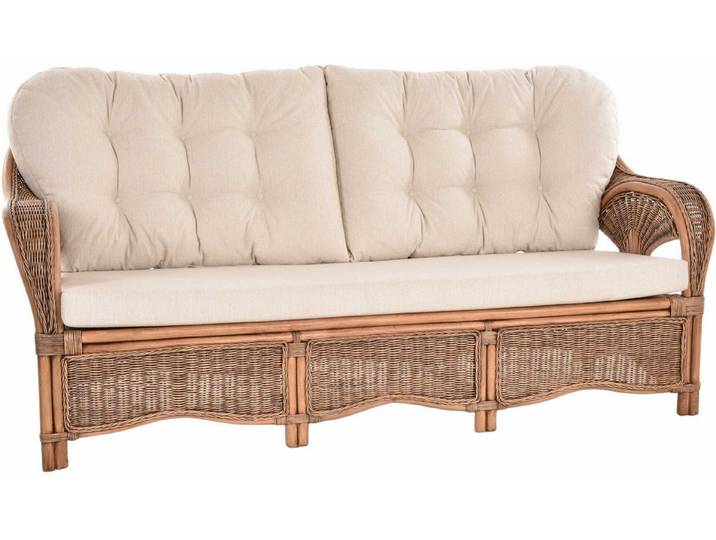 Krines Home Loungesofa Rattan Sofa Palm Rattanmöbel Lounge Wohnzimmersofa Wintergarten, Wintergarten Lounge