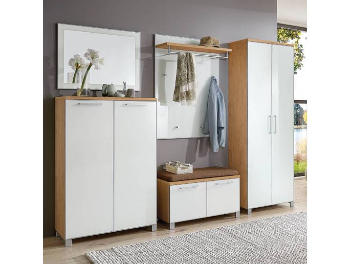 Schuhkommode II 84 x 126 x 37cm Weiß/Weiß/Eiche Bianco