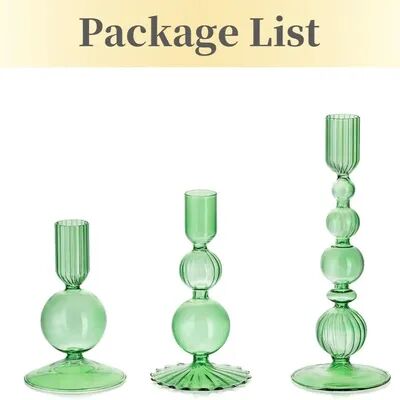 Inspire Daily Merch Elegant Glass Taper Candle Holders, Glass Candlestick Holders, Groovy Wavy Candle Stick For Home Party Decoration green