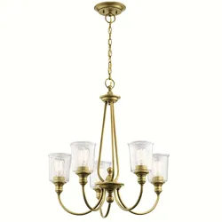 Kronleuchter Hängelampe Deckenlampe Stahl Glas Messing D 66 cm 5 Flammig