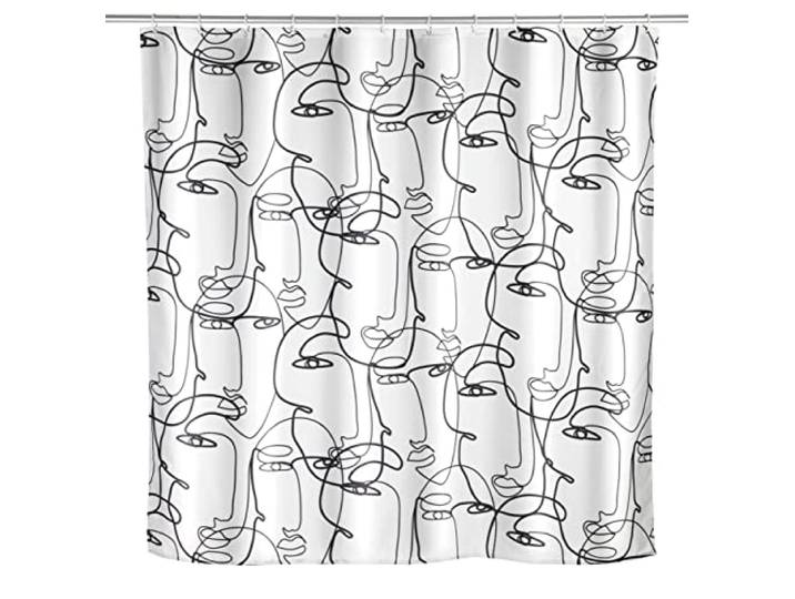 WENKO Rideau de douche anti-moisissure Faces\, rideau textile antibactérien pour la douche et la baignoire\, lavable & hydrofuge\, avec 12 anneaux à fixer sur une barre de douche\, 180 x 200 cm