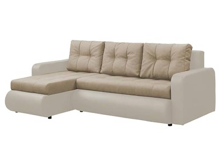 FORNIRO 24 Fabio Ecksofa 226x143x83cm Beige Wohnzimmer Couch Schlafsofa Mit Schlaffunktion & Bettkasten - L-Form - Kissen ausziehbar Gäste bequem Stauraum Design hochwertig Eckcouch Komfort